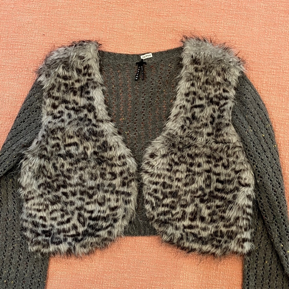 Lapis wool blend Gray bolero knit Sweater with Faux Fur